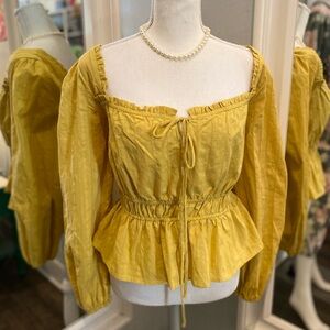 Lost + Wander mustard yellow blouse size M